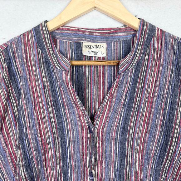 Essentials 18/20 Striped Button Down Blouse Crinkle Gauzy 3/4 Sleeve Coastal - Picture 5 of 8